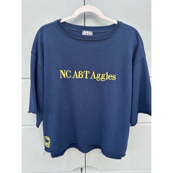 Free People Movement x Summer Class NC A&T Aggie Boxy Crop Top Crewneck XS Navy - Picture 1 of 11